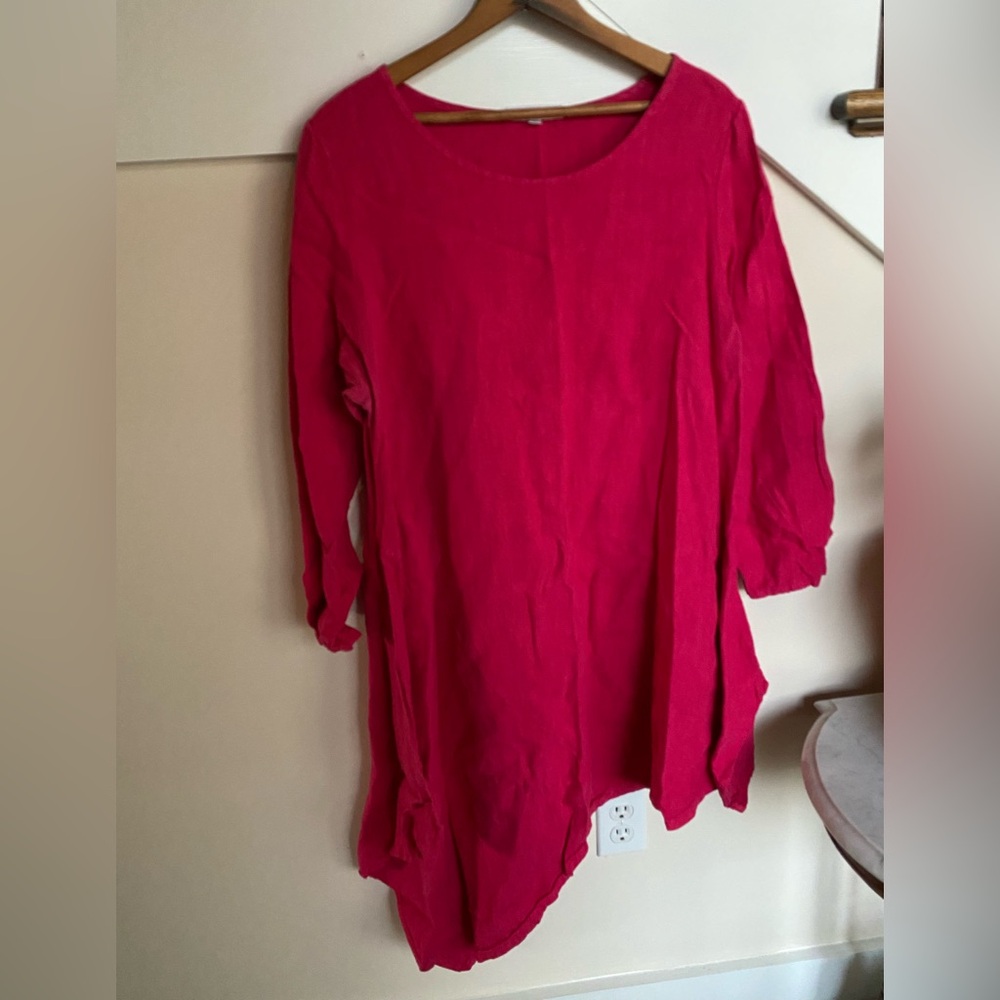 Bryn Walker Linen Asymmetrical tunic M hot pink Lagenlook